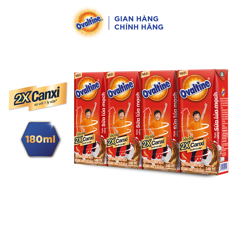 Thức uống lúa mạch gấp đôi Canxi hương vị sô-cô-la Ovaltine (180ml x 4)