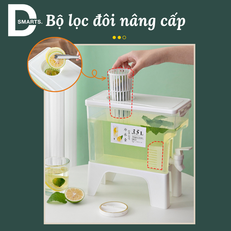 Bình đựng nước có vòi 3,5l tích hơp khay lọc và chân kê tháo lắp đa năng, Bình đựng nước để tủ lạnh có nút theo dõi ngày | BigBuy360 - bigbuy360.vn