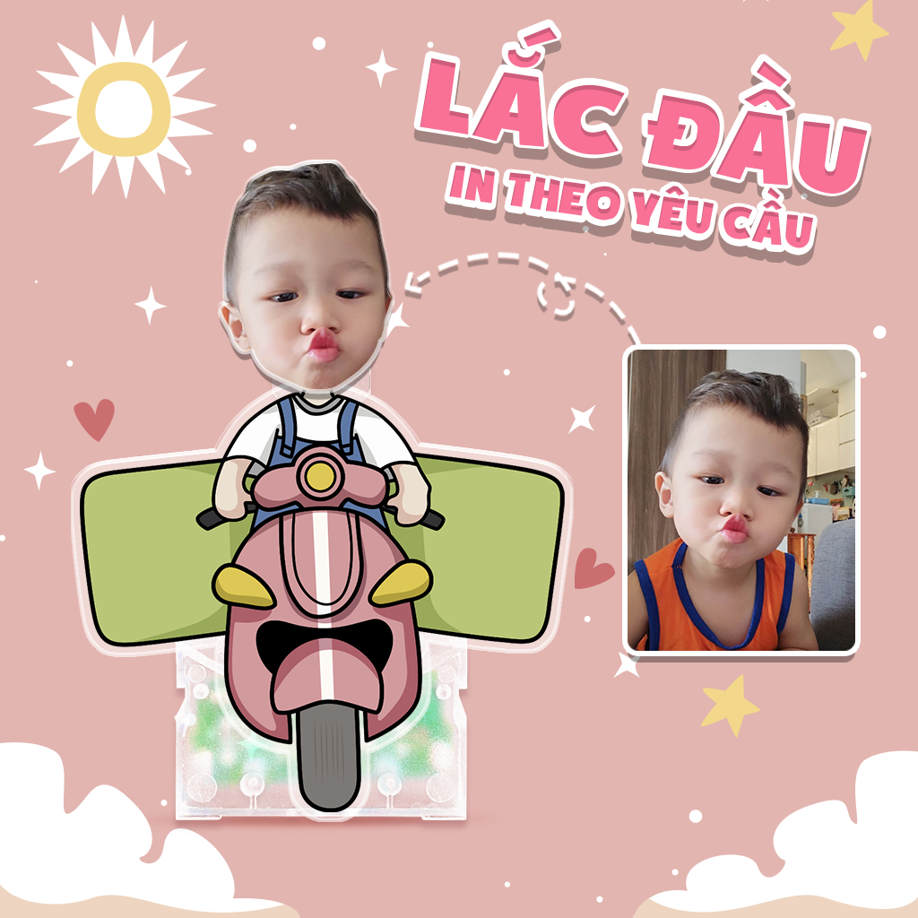 Standee lắc đầu chạy pin ghép mặt theo yêu cầu chibi cute, Mô hình standee lắc đầu Ladagift làm quà tặng, trang trí