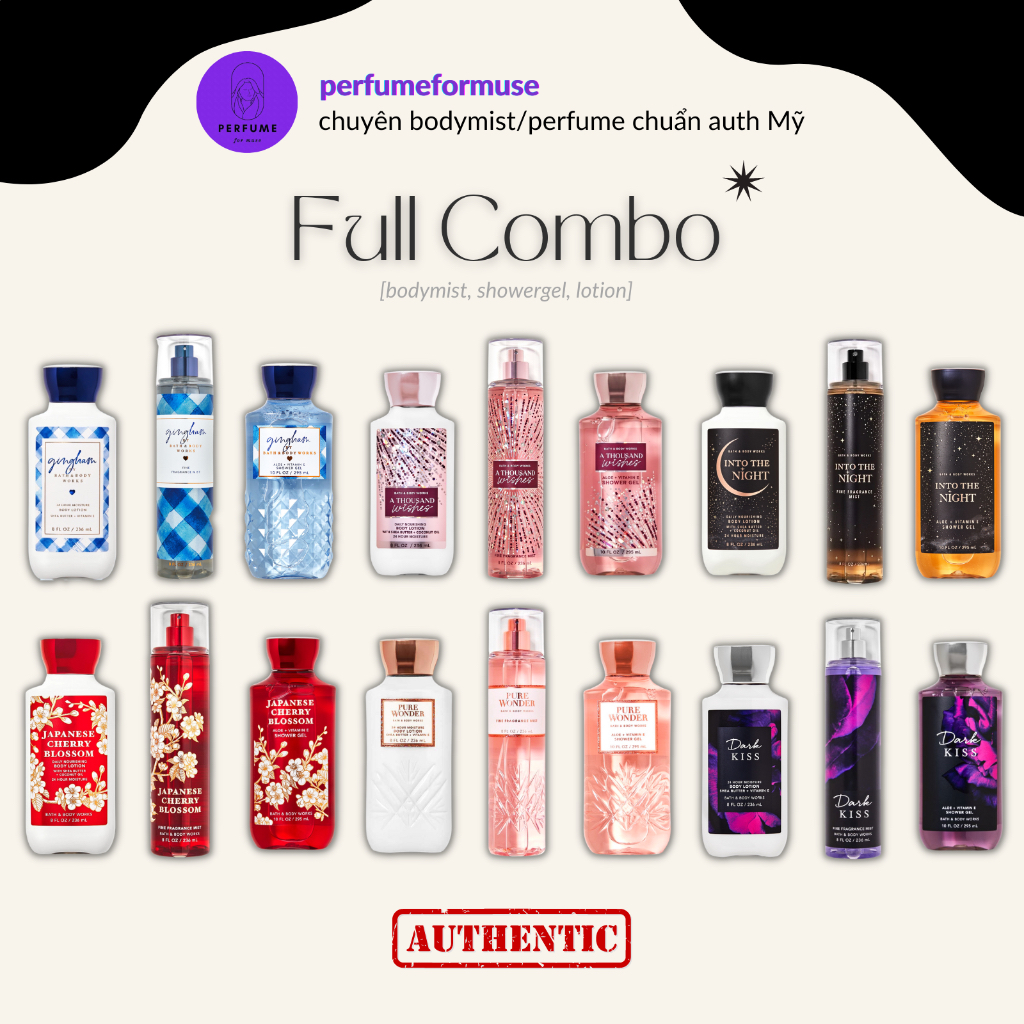 Trọn bộ chăm sóc cơ thể hương nước hoa đủ mùi Bath and Body Works