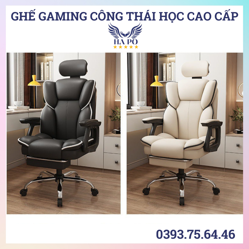 Ghế gaming công thái học cao cấp, ghế chơi game tựa đầu nâng hạ ngả lưng tiện ích, ghế xoay văn phòng nhập khẩu