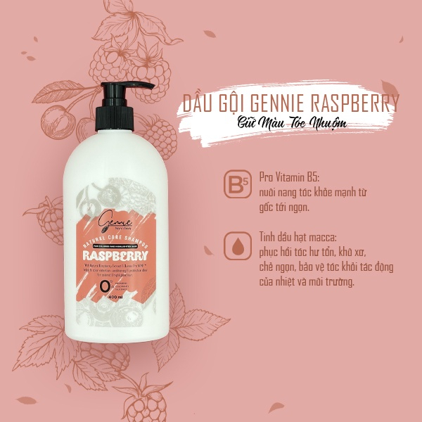 [HỘP QUÀ TẶNG] Dầu gội - xả Gennie Natural Care Raspberry cho tóc nhuộm và tóc highlight 400ml