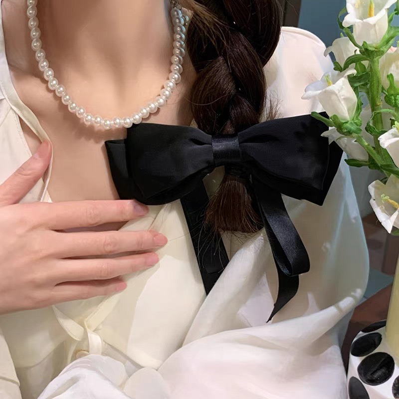 Nơ kẹp tóc lụa nơ tua dài phong cách dịu dàng 2 màu MN935