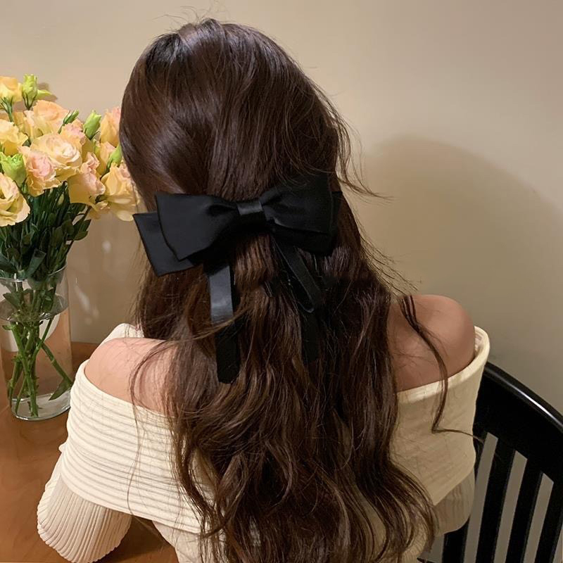 Nơ kẹp tóc lụa nơ tua dài phong cách dịu dàng 2 màu MN935