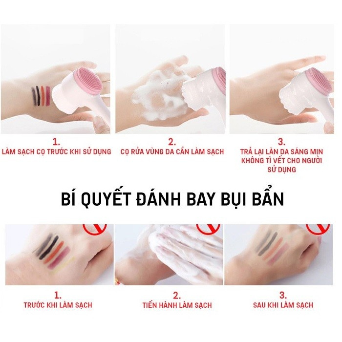Cọ Rửa Mặt 2 Đầu Massage Mềm Mại Làm Sạch Sâu, Dụng Cụ Rửa Mặt silicon 2 Đầu 3D gai Cầm Tay Theo Công Nghệ Hàn quốc