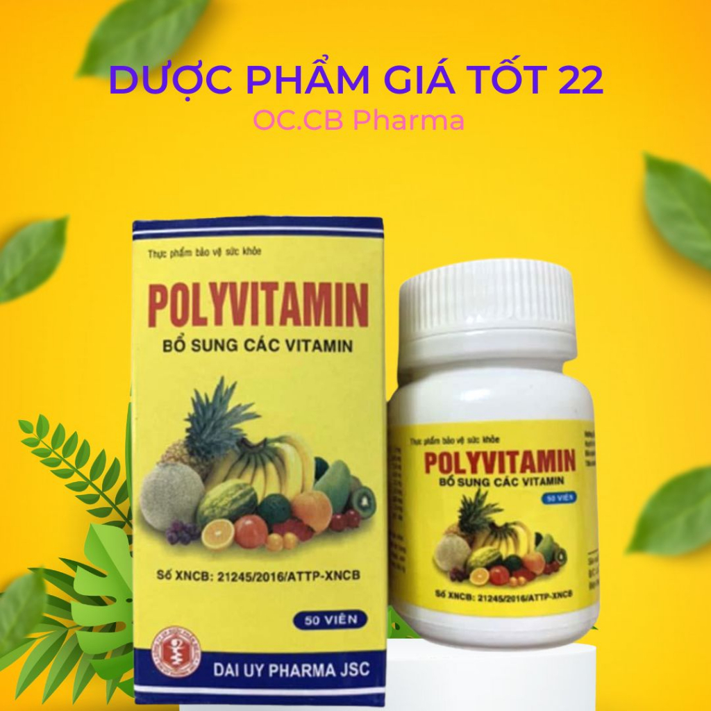 Poly vitamin hộp 50 viên - Bổ sung các loại vitamin C - B1 - B2 - B5 - B6 - PP - A - D3 mẫu mới V23