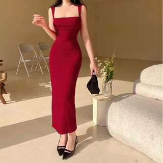 Đầm body midi 2 dây tôn dáng