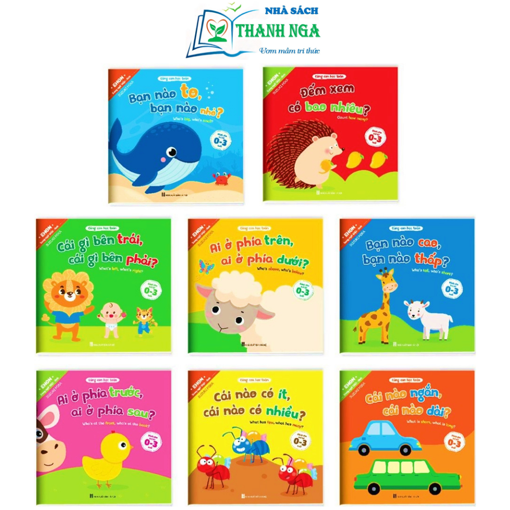 Sách - Ehon Cùng Con Học Toán - Song Ngữ Việt Anh dành cho trẻ từ 0-3 tuổi (Bộ 08 cuốn, có quét mã QR)