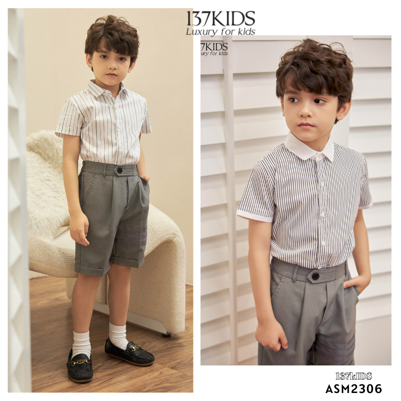 Áo sơ mi kẻ cộc tay bé trai 137Kids thiết kế thời trang thoáng mát