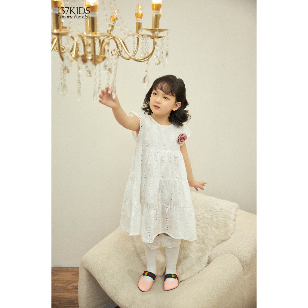 Váy thô trắng 137Kids thiết kế siêu xinh cho bé gái đi chơi, dự tiệc (tặng kèm hoa cài)