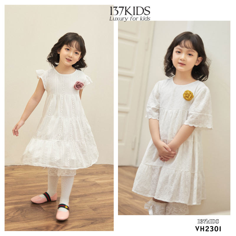 Váy thô trắng 137Kids thiết kế siêu xinh cho bé gái đi chơi, dự tiệc 