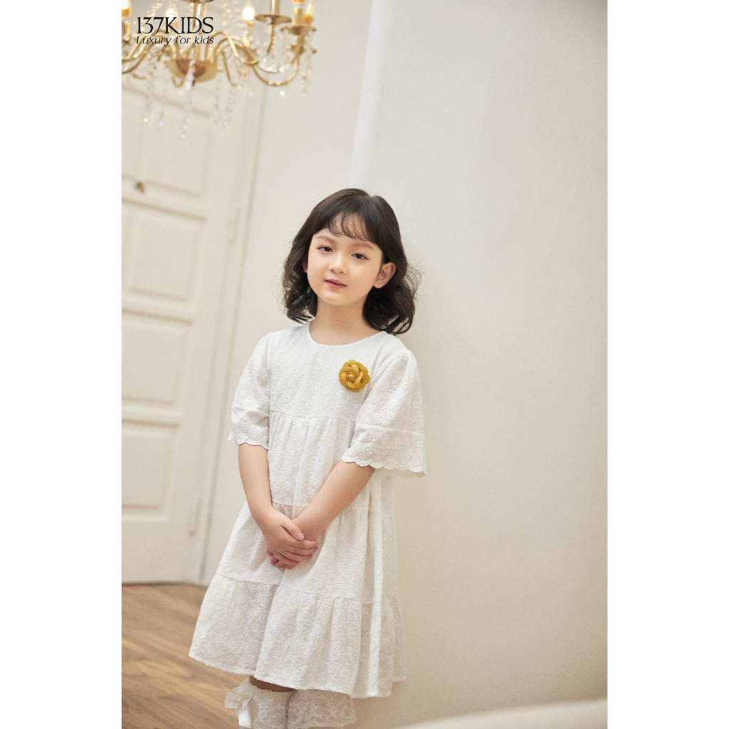 Váy thô trắng 137Kids thiết kế siêu xinh cho bé gái đi chơi, dự tiệc (tặng kèm hoa cài)