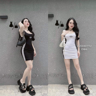 Đầm 2 dây phối viền sọc!