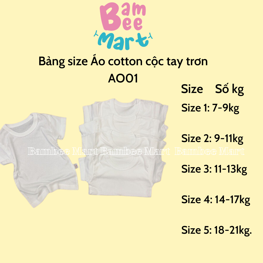 Áo phông cộc tay chất cotton trắng trơn cho bé A1 BambeeMart