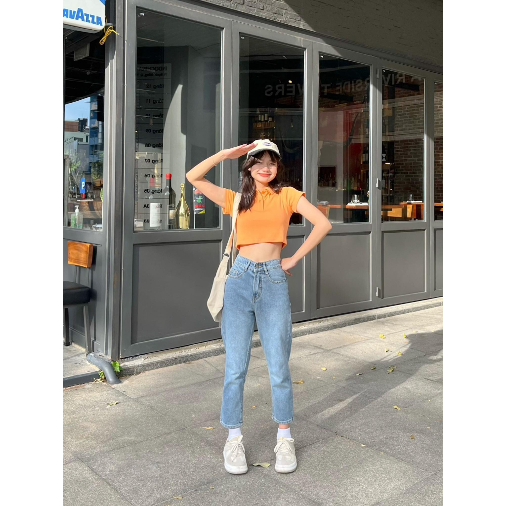 Quần Jeans Nữ Lưng Cao Dáng Baggy Fit Form Lửng 9 Tấc Màu Xanh Wash Bạc LDM-102E