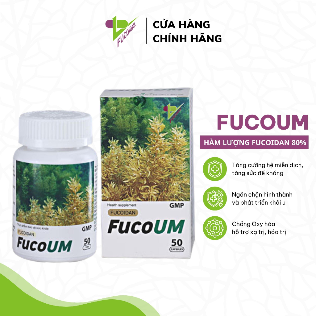 Hộp Fucoidan FucoUM chứa 300mg Fucoidan tăng cường sức khoẻ (hộp 50 viên)