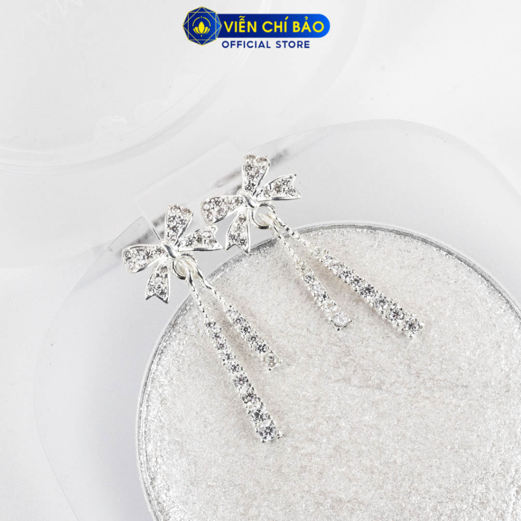 Bông tai bạc nữ nơ tua dài chất liệu bạc 925 thời trang phụ kiện trang sức Viễn Chí Bảo B400358