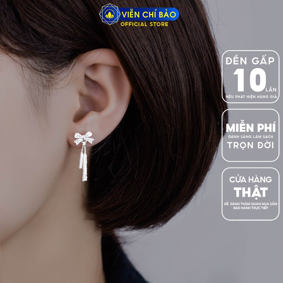 Bông tai bạc nữ nơ tua dài chất liệu bạc 925 thời trang phụ kiện trang sức Viễn Chí Bảo B400358