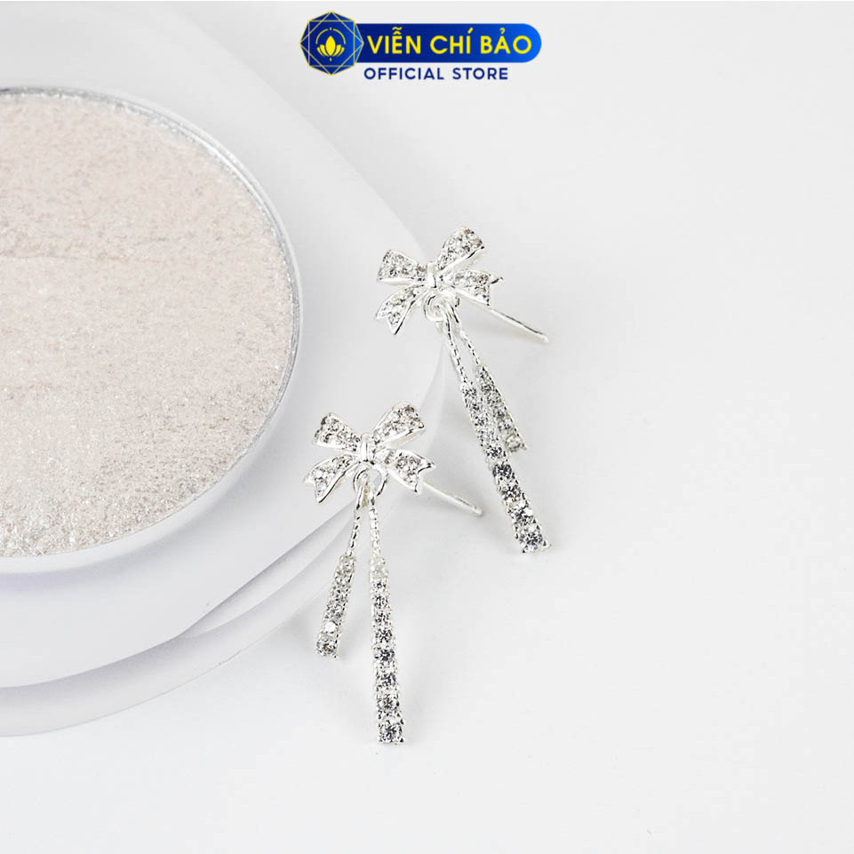 Bông tai bạc nữ nơ tua dài chất liệu bạc 925 thời trang phụ kiện trang sức Viễn Chí Bảo B400358