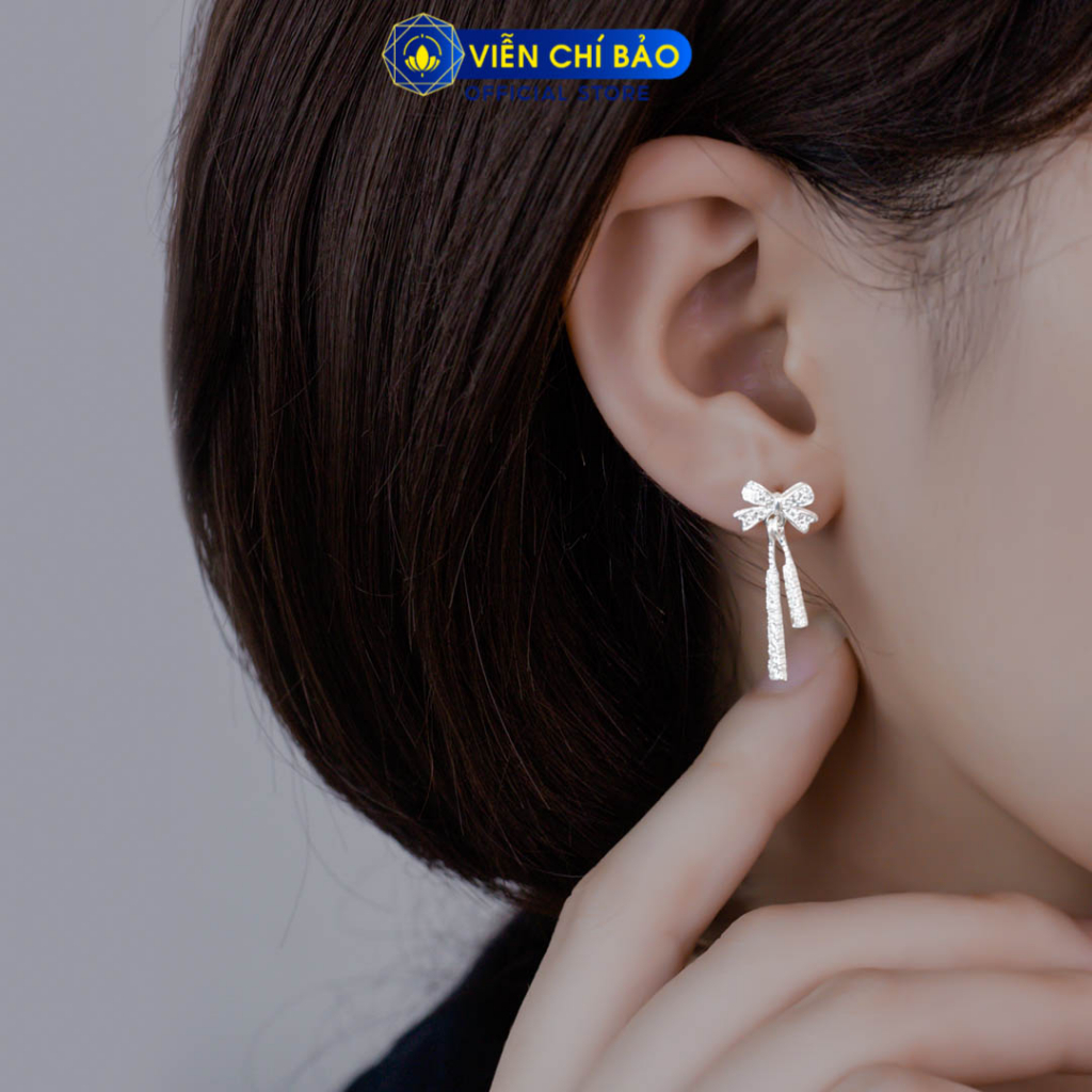 Bông tai bạc nữ nơ tua dài chất liệu bạc 925 thời trang phụ kiện trang sức Viễn Chí Bảo B400358