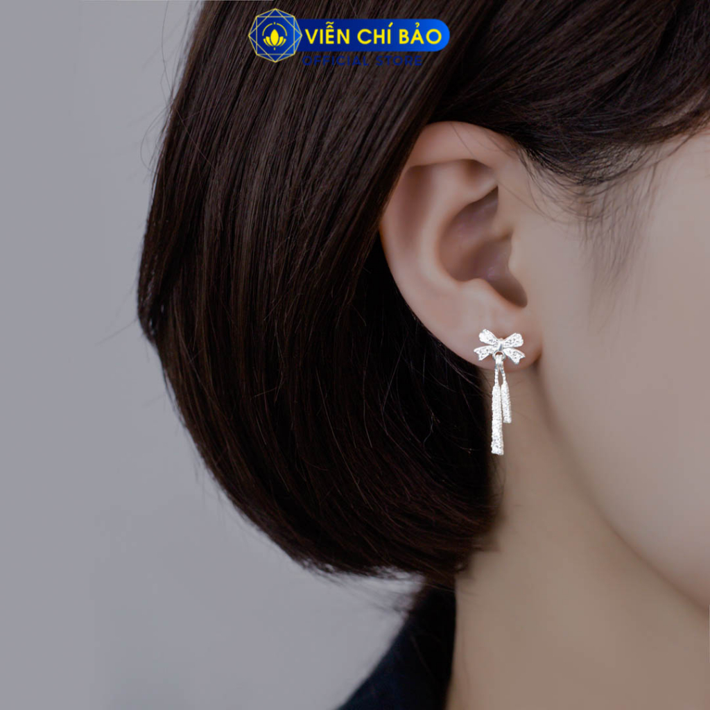 Bông tai bạc nữ nơ tua dài chất liệu bạc 925 thời trang phụ kiện trang sức Viễn Chí Bảo B400358