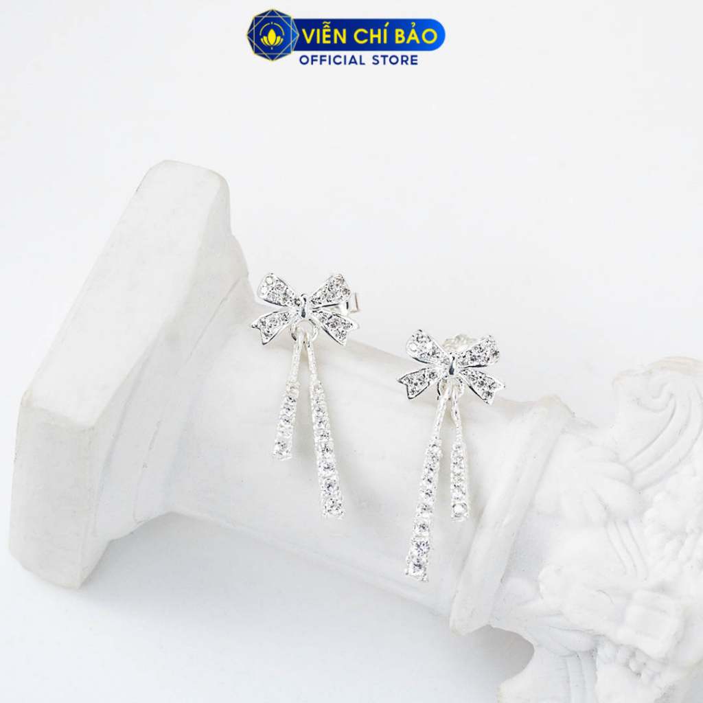 Bông tai bạc nữ nơ tua dài chất liệu bạc 925 thời trang phụ kiện trang sức Viễn Chí Bảo B400358