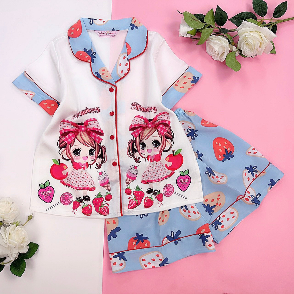 Bộ Pijama Đùi Cho Bé Từ 10-55 Kg Chất Liệu Satin Cao Cấp Chuẩn Loại 1