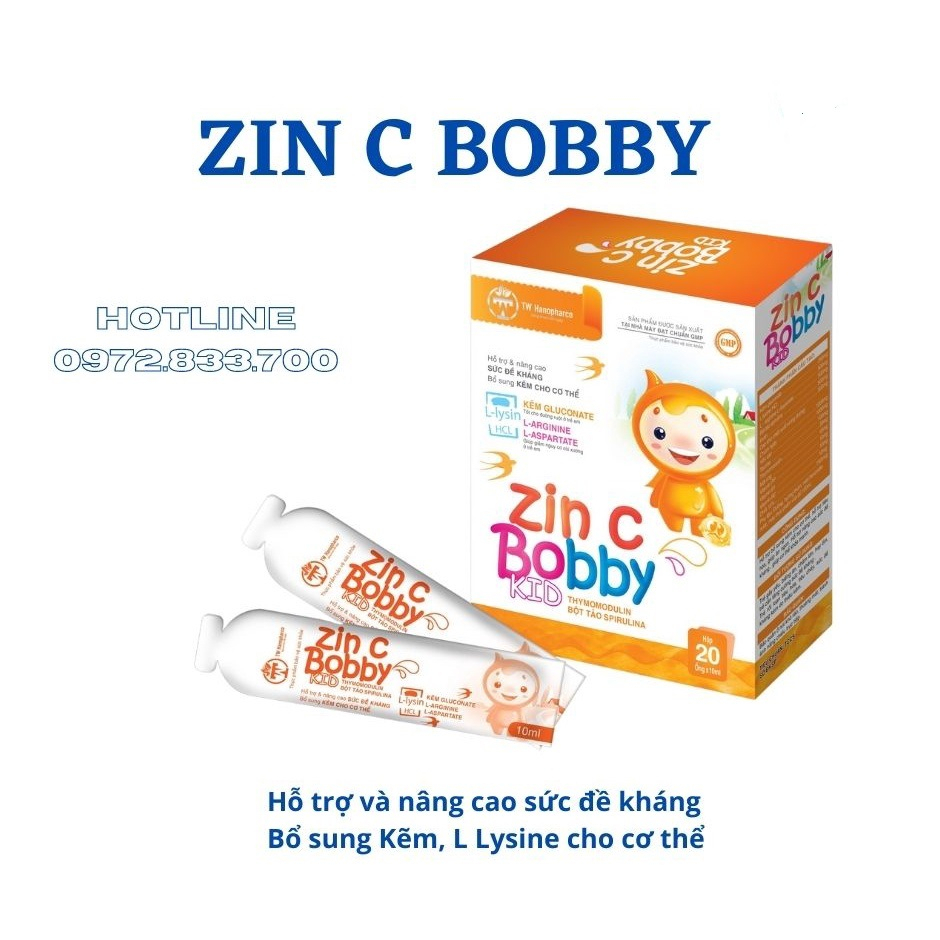 Kẽm cho bé ZIN C BOBBY KID, bổ sung Kẽm, Lysine, DHA, giúp cải thiện biếng ăn & tăng sức đề kháng cho trẻ (hộp 20 ống)
