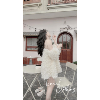Váy lông trễ vai 2 lớp