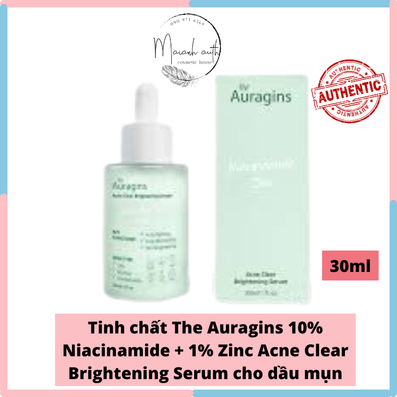 Tinh Chất Cho Da Dầu Mụn The Auragins 10% Niacinamide + 1% Zinc Acne Clear Brightening Serum 30ml