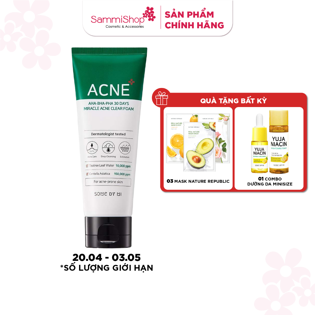Some By Mi Sữa rửa mặt AHA-BHA-PHA 30 Days Miracle Acne Clear Foam 100ml
