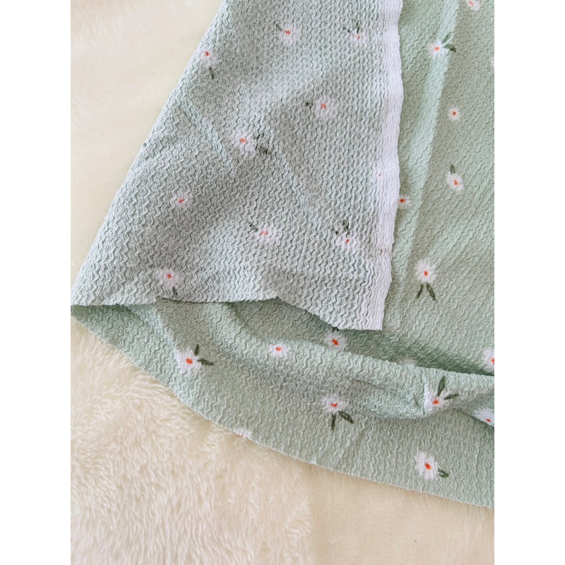 1,7m vải thun nhún hoa nhí nền xanh mint