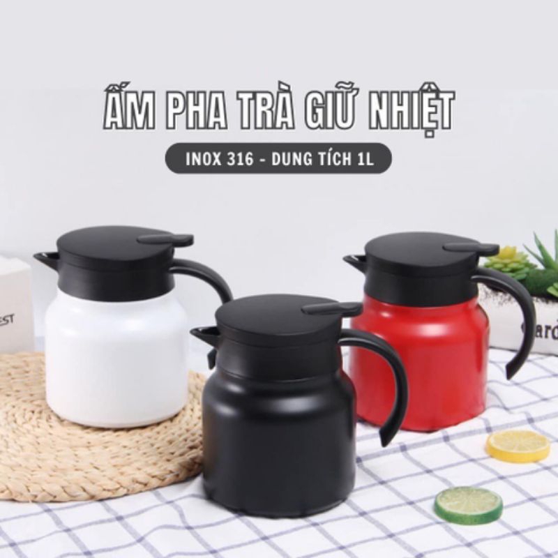 Ấm pha trà giữ nhiệt inox dung tích 1lit có lưới lọc, bình pha trà giữ nhiệt cao cấp giữ nhiệt có tay cầm tiện dụng.