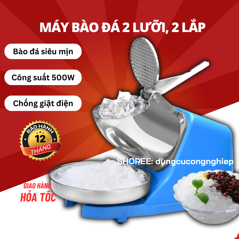 Máy Bào Đá Tuyết - Máy Xay Đá Ice Crusher 2 Lưỡi Làm Sinh Tố, Nước Giải Khát Thế Hệ Mới 2023 Nhanh, Mịn Hơn