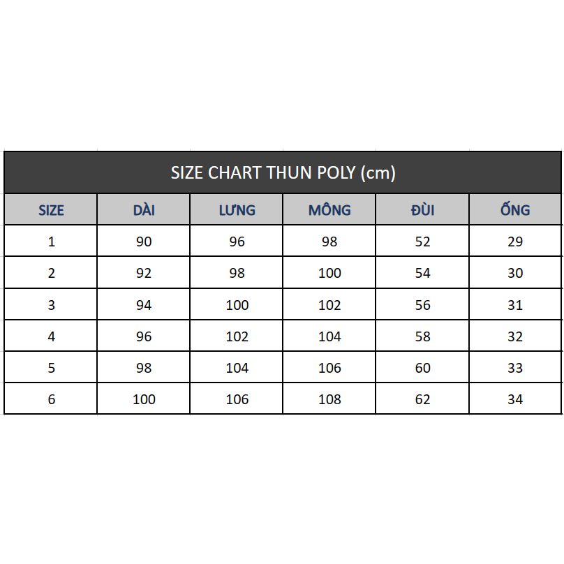 Quần dài thun Poly túi hộp