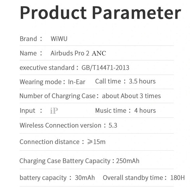 Tai nghe không dây WIWU Airbuds Pro 2 ANC Active Noise Cancelling , Chống ồn chủ động . Tặng kèm móc và ốp