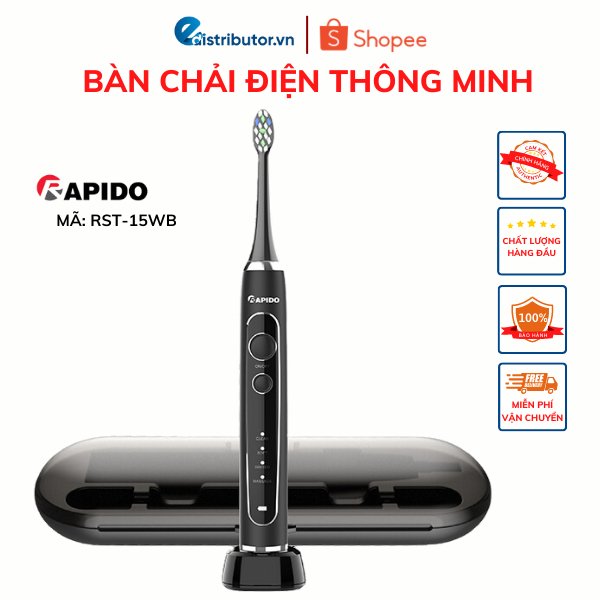 Bàn chải điện thông minh Rapido RST-15WB (Đen) - Hàng chính hãng