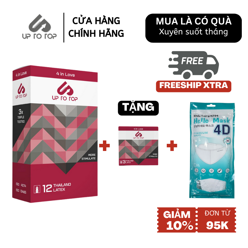 Bao Cao Su UP 4 In Love Kéo Dài Thời Gian có Gai Gân Hộp 12 bao + Tặng Hộp 3