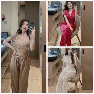 Đồ bộ pijama lụa latin cổ phối ren mềm mịn mặc mát xinh đẹp
