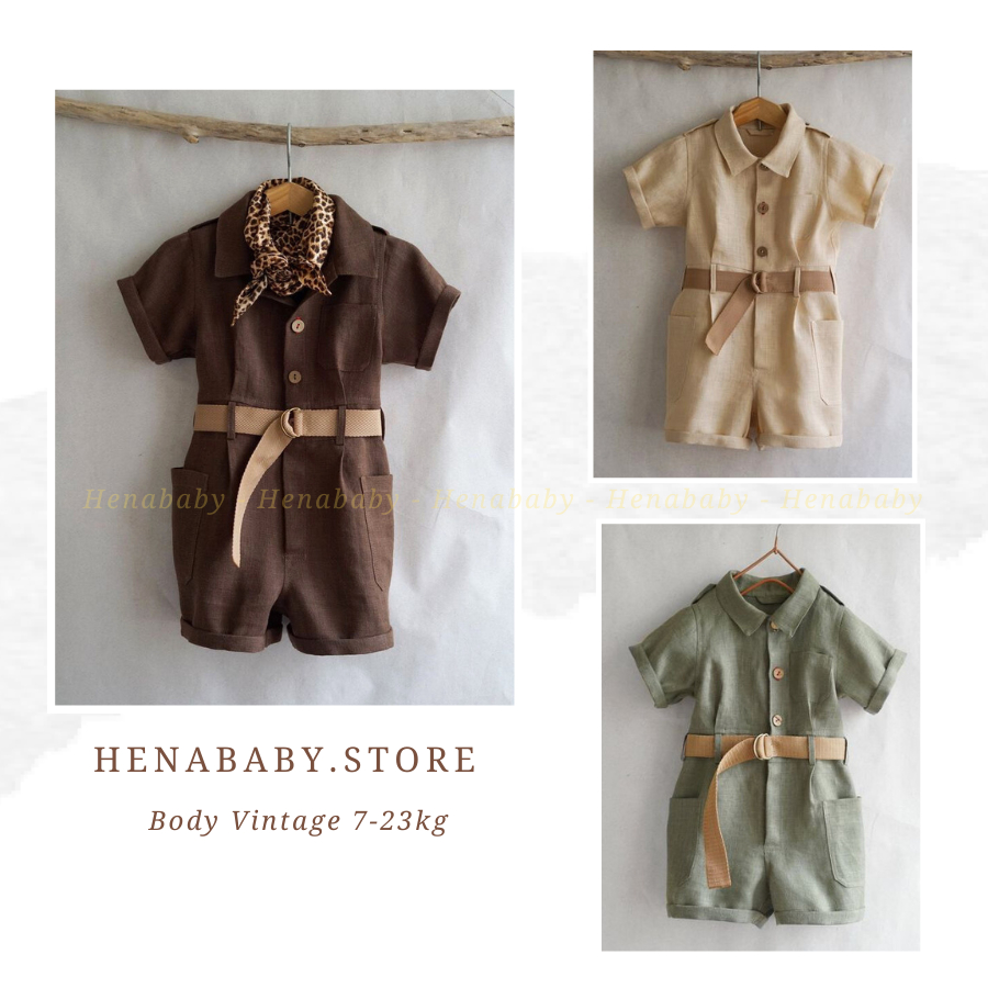 Body liền thân Vintage cho bé trai, bé gái, Body line cao cấp cho bé 7-18kg - Henashop
