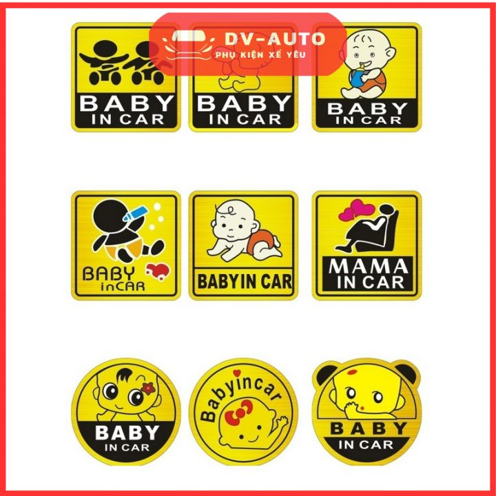 Tem dán baby in car-báo hiệu trên xe ô tô có em bé size to 11x11cm hình thù dễ thương by DV AUTO
