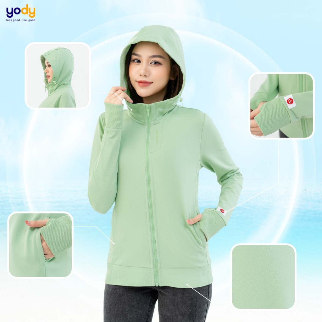 Áo chống nắng Nữ YODY vải cotton có mũ thoáng mát chống tia UV 3 ACN6008