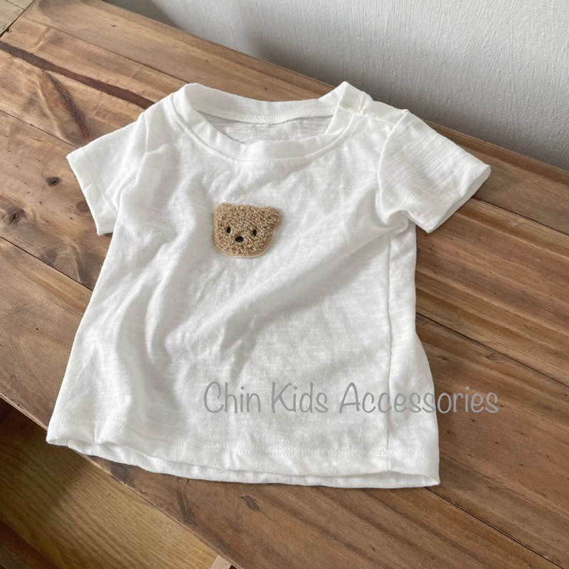 Áo cộc tay thêu gấu cho bé vải cotton xược mỏng mát