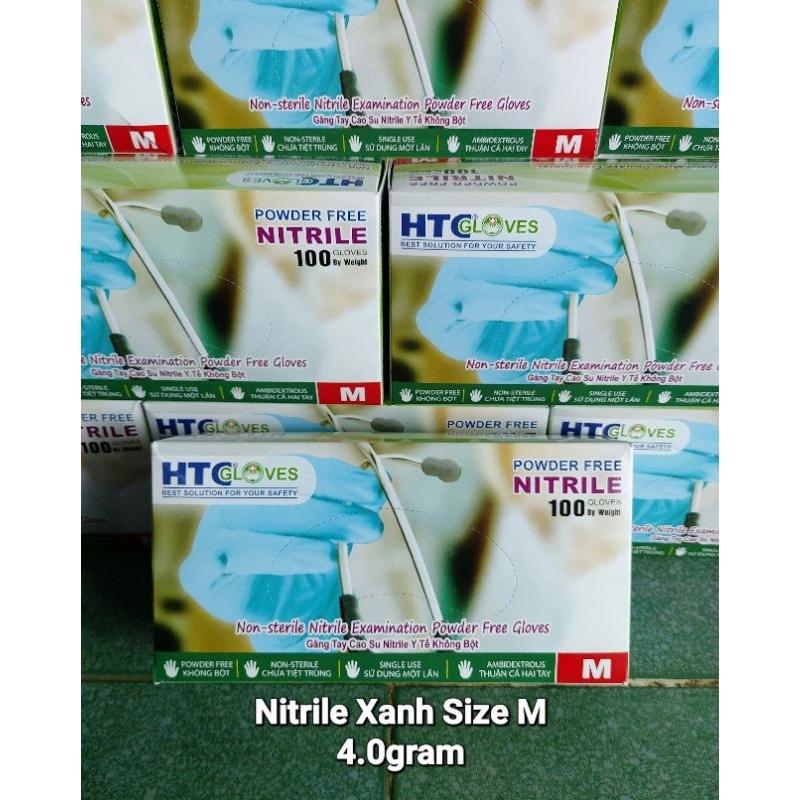 Găng Tay Xanh, Bao Tay Xanh Không Bột HTC , Găng Tay Y Tế HTC