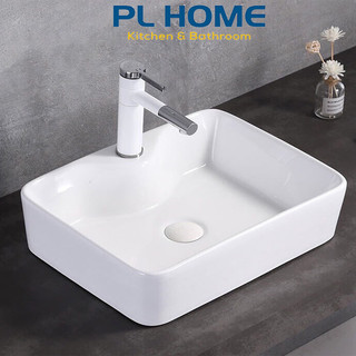 Lavabo rửa mặt hình chữ nhật đặt bàn đá - Tặng kèm xả lavabo