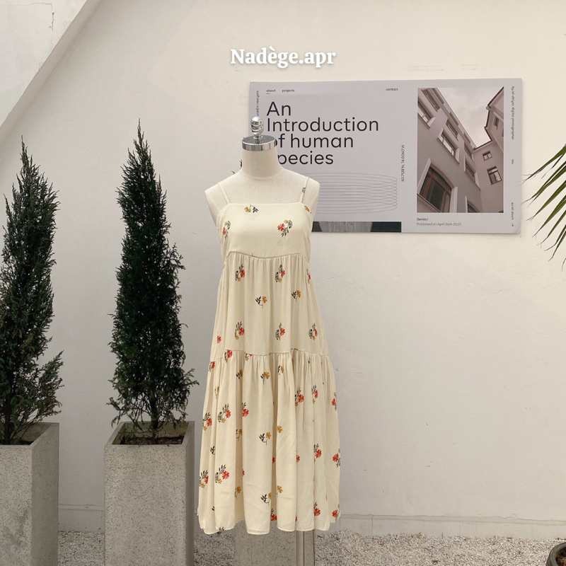 𝐒𝐭𝐚𝐭𝐢𝐜𝐞 𝐒𝐮𝐧𝐝𝐫𝐞𝐬𝐬 🌸 Váy ngủ hai dây chất đũi thoáng mát, mát mẻ hoa nhí - Nadege.apr