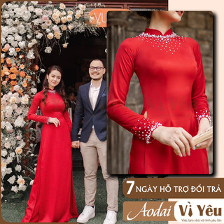 Áo dài cưới lụa thiết kế áo dài cô dâu ăn hỏi đính đá ngọc cao cấp
