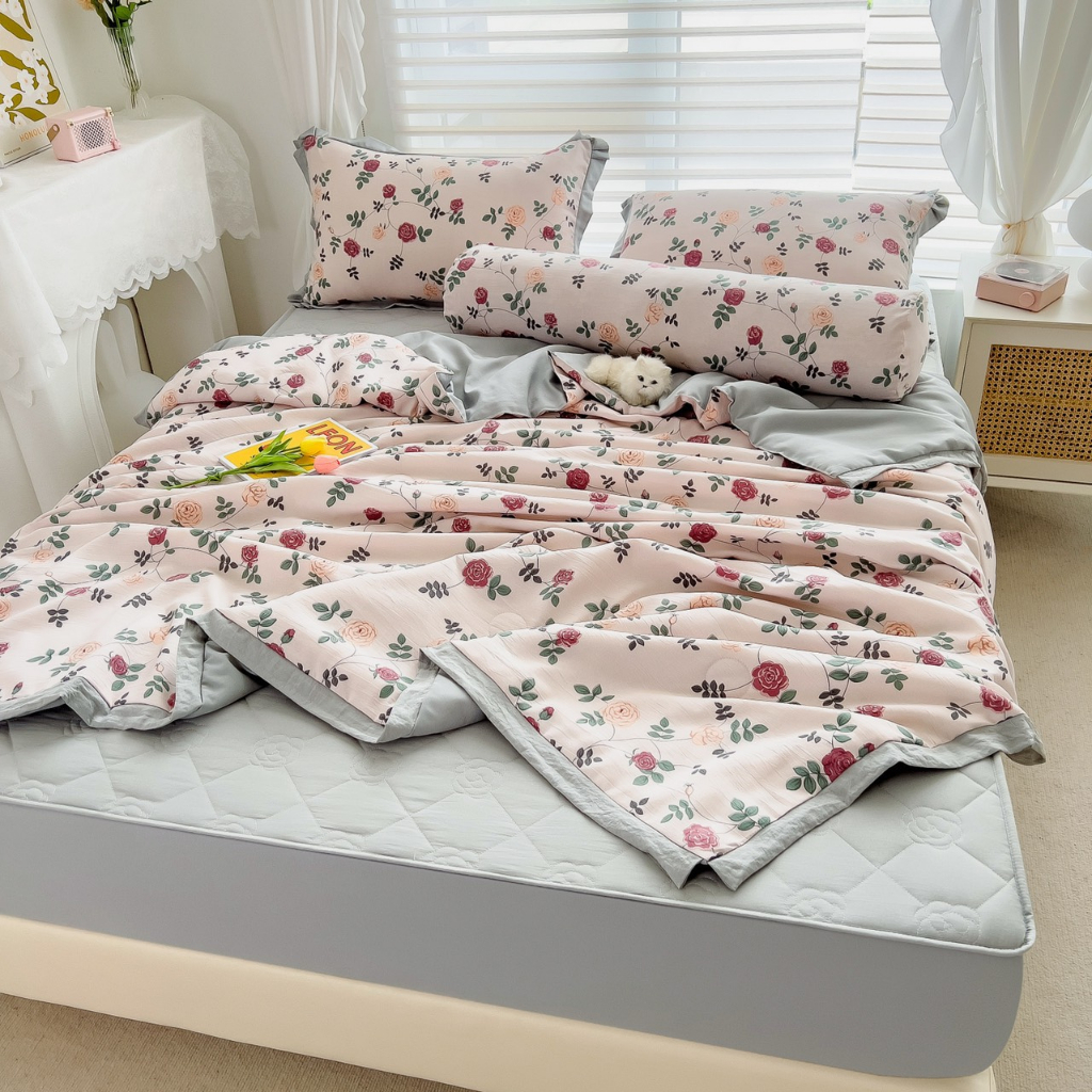 Bộ Chăn Ga Gối Cotton Đũi Hoa Hồng Leo , Chất Liệu Bền Đẹp Kích Cỡ Đa Dạng CA Bedding Decor