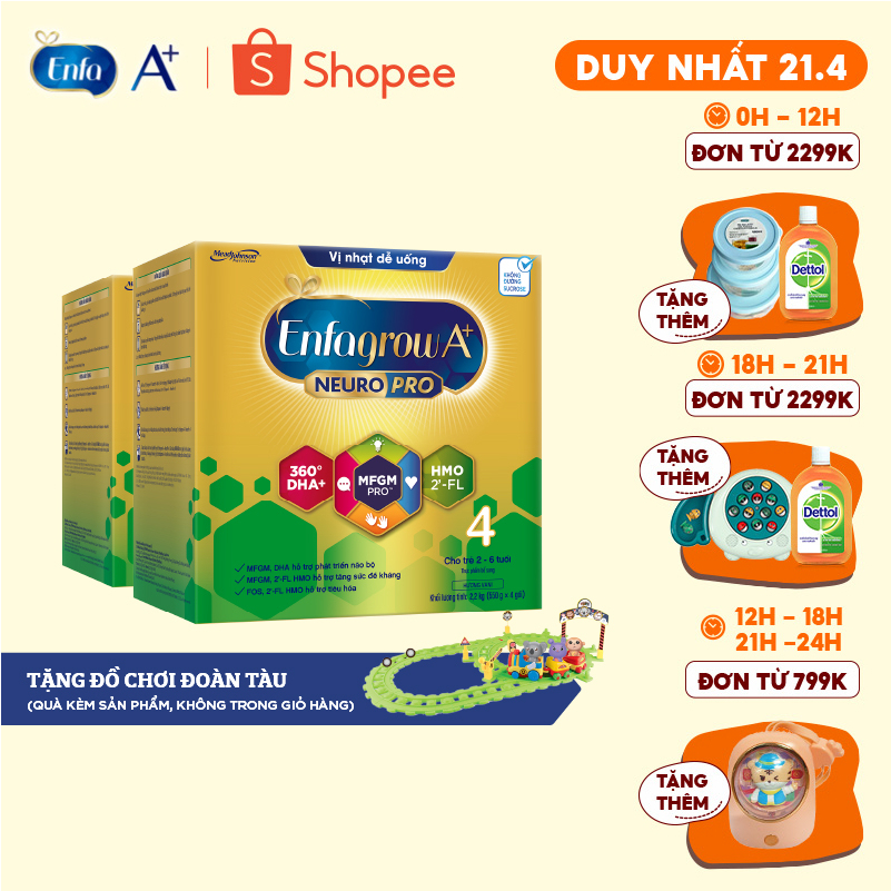 Bộ 2 hộp Sữa bột Enfagrow A+ Neuropro 4 Vị nhạt dễ uống - 2.2kg/hộp