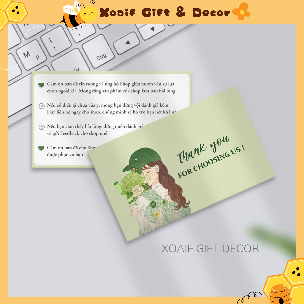 Combo 100 thiệp cảm ơn 2 mặt, card thank you cho shop tặng khách hàng